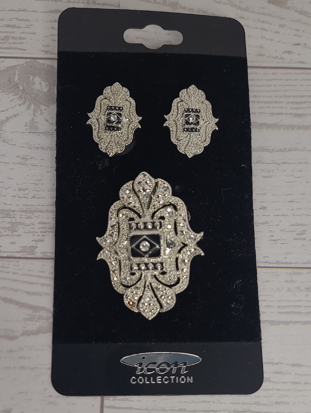 Icon Collection Silver-Tone Marcasite Style Ornate Pendant & Earring Set